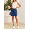 image:imageSidefeel Womens Jean Skirt High Waisted Stretchy Casual Denim Above Knee Skirts with Patch PocketsDark Blue
