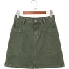 image:imageSidefeel Womens Jean Skirt High Waisted Stretchy Casual Denim Above Knee Skirts with Patch PocketsGreen