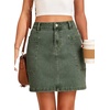 image:imageSidefeel Womens Jean Skirt High Waisted Stretchy Casual Denim Above Knee Skirts with Patch PocketsGreen