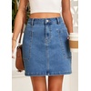 image:imageSidefeel Womens Jean Skirt High Waisted Stretchy Casual Denim Above Knee Skirts with Patch PocketsLight Blue