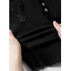 image:imageSidefeel Womens Jean Skirt Stretchy Ripped Frayed Button Fly Summer Denim SkirtBlack