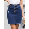 image:imageSidefeel Womens Jean Skirt Stretchy Ripped Frayed Button Fly Summer Denim SkirtBluing