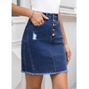 image:imageSidefeel Womens Jean Skirt Stretchy Ripped Frayed Button Fly Summer Denim SkirtBluing
