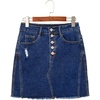 image:imageSidefeel Womens Jean Skirt Stretchy Ripped Frayed Button Fly Summer Denim SkirtBluing