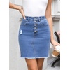 image:imageSidefeel Womens Jean Skirt Stretchy Ripped Frayed Button Fly Summer Denim SkirtLight Blue