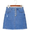 image:imageSidefeel Womens Jean Skirt Stretchy Ripped Frayed Button Fly Summer Denim SkirtLight Blue