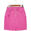 image:imageSidefeel Womens Jean Skirt Stretchy Ripped Frayed Button Fly Summer Denim SkirtRose Red