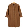 image:imageSidefeel Womens Smocked 3 4 Sleeve Button Down Denim Jeans DressesBrown