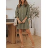 image:imageSidefeel Womens Smocked 3 4 Sleeve Button Down Denim Jeans DressesGreen