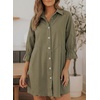 image:imageSidefeel Womens Smocked 3 4 Sleeve Button Down Denim Jeans DressesGreen