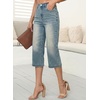 image:imageSidefeel Womens Wide Leg Jeans High Waisted Stretchy Capri PantsLight Retro Blue