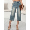 image:imageSidefeel Womens Wide Leg Jeans High Waisted Stretchy Capri PantsLight Retro Blue