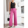 image:imageSidefeel Womens Wide Leg Jeans High Waisted Stretchy Straight Leg Baggy Denim Pants with PocketsRose Red