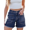 image:imageSidefeel Womens Jean Shorts Casual Summer High Waisted Stretchy Raw Hem Denim Shorts with PocketsDark Blue