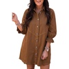 image:imageSidefeel Womens Smocked 3 4 Sleeve Button Down Denim Jeans DressesBrown