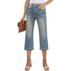 image:imageSidefeel Womens Wide Leg Jeans High Waisted Stretchy Capri PantsLight Retro Blue