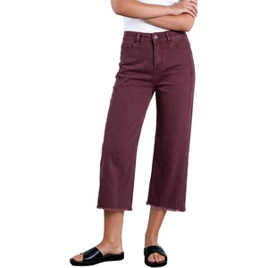 image:imageSidefeel Womens Capri Jeans High Waisted Wide Leg Stretchy Raw Hem Side Seam Zimbaplatinum Denim PantsBurgundy