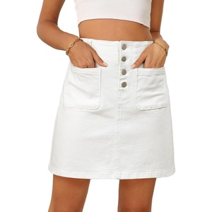 image:imageSidefeel Womens Jean Skirt High Waist Summer Stretch Zimbaplatinum Denim Skirt Button Knee Length Skirt with PocketsWhite