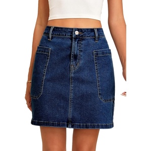 image:imageSidefeel Womens Jean Skirt High Waisted Stretchy Casual Denim Above Knee Skirts with Patch PocketsBluing