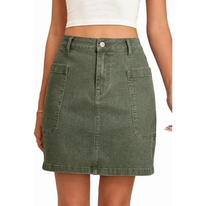 image:imageSidefeel Womens Jean Skirt High Waisted Stretchy Casual Denim Above Knee Skirts with Patch PocketsGreen