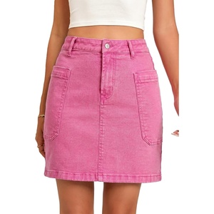 image:imageSidefeel Womens Jean Skirt High Waisted Stretchy Casual Denim Above Knee Skirts with Patch PocketsRose Red