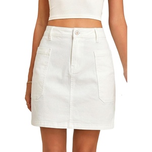 image:imageSidefeel Womens Jean Skirt High Waisted Stretchy Casual Denim Above Knee Skirts with Patch PocketsWhite