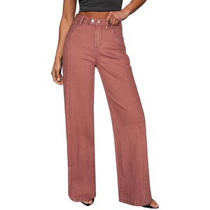 image:imageSidefeel Womens Wide Leg Jeans High Waisted Stretchy Baggy Front Seam Denim PantsMineral Red
