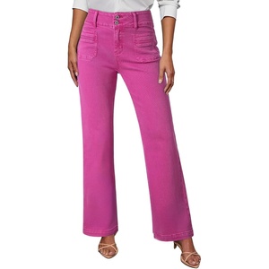 image:imageSidefeel Womens Wide Leg Jeans High Waisted Tummy Control Stretchy Pockets Front Straight Leg JeansRose Red