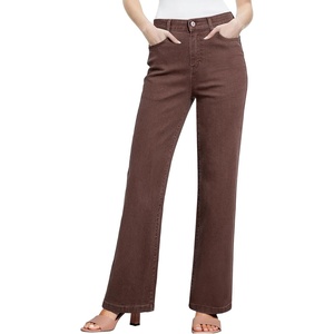 image:imageSidefeel Womens Wide Leg Jeans High Waisted Tummy Control Stretchy Straight Leg Elastic Waist Trendy Denim PantsChicory Coffee