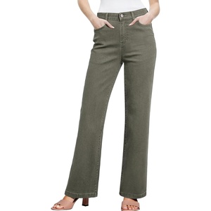 image:imageSidefeel Womens Wide Leg Jeans High Waisted Tummy Control Stretchy Straight Leg Elastic Waist Trendy Denim PantsGreen