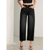 image:imageSidefeel Barrel Jeans for Women High Waisted Wide Leg Baggy Stretchy Trendy Raw Rolled Hem Capri Cropped Ankle Denim PantsBlack
