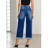 image:imageSidefeel Barrel Jeans for Women High Waisted Wide Leg Baggy Stretchy Trendy Raw Rolled Hem Capri Cropped Ankle Denim PantsBlue