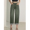 image:imageSidefeel Barrel Jeans for Women High Waisted Wide Leg Baggy Stretchy Trendy Raw Rolled Hem Capri Cropped Ankle Denim PantsGreen