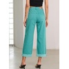 image:imageSidefeel Barrel Jeans for Women High Waisted Wide Leg Baggy Stretchy Trendy Raw Rolled Hem Capri Cropped Ankle Denim PantsLake Green