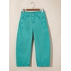 image:imageSidefeel Barrel Jeans for Women High Waisted Wide Leg Baggy Stretchy Trendy Raw Rolled Hem Capri Cropped Ankle Denim PantsLake Green