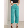 image:imageSidefeel Barrel Jeans for Women High Waisted Wide Leg Baggy Stretchy Trendy Raw Rolled Hem Capri Cropped Ankle Denim PantsLake Green