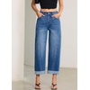 image:imageSidefeel Barrel Jeans for Women High Waisted Wide Leg Baggy Stretchy Trendy Raw Rolled Hem Capri Cropped Ankle Denim PantsLight Blue