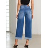 image:imageSidefeel Barrel Jeans for Women High Waisted Wide Leg Baggy Stretchy Trendy Raw Rolled Hem Capri Cropped Ankle Denim PantsLight Blue