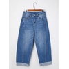 image:imageSidefeel Barrel Jeans for Women High Waisted Wide Leg Baggy Stretchy Trendy Raw Rolled Hem Capri Cropped Ankle Denim PantsLight Blue