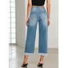 image:imageSidefeel Barrel Jeans for Women High Waisted Wide Leg Baggy Stretchy Trendy Raw Rolled Hem Capri Cropped Ankle Denim PantsVintage Blue