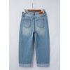 image:imageSidefeel Barrel Jeans for Women High Waisted Wide Leg Baggy Stretchy Trendy Raw Rolled Hem Capri Cropped Ankle Denim PantsVintage Blue
