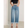 image:imageSidefeel Barrel Jeans for Women High Waisted Wide Leg Baggy Stretchy Trendy Raw Rolled Hem Capri Cropped Ankle Denim PantsVintage Blue