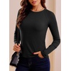 image:imageSidefeel Long Sleeve Shirts for Women Crewneck Ribbed Knit Raw Hem Raglan Tops Casual Slim Fitted Basic TeesBlack