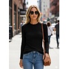 image:imageSidefeel Long Sleeve Shirts for Women Crewneck Ribbed Knit Raw Hem Raglan Tops Casual Slim Fitted Basic TeesBlack
