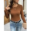 image:imageSidefeel Long Sleeve Shirts for Women Crewneck Ribbed Knit Raw Hem Raglan Tops Casual Slim Fitted Basic TeesBrown