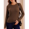 image:imageSidefeel Long Sleeve Shirts for Women Crewneck Ribbed Knit Raw Hem Raglan Tops Casual Slim Fitted Basic TeesCoffee