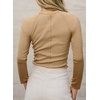 image:imageSidefeel Long Sleeve Shirts for Women Crewneck Ribbed Knit Raw Hem Raglan Tops Casual Slim Fitted Basic TeesKhaki