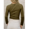 image:imageSidefeel Long Sleeve Shirts for Women Crewneck Ribbed Knit Raw Hem Raglan Tops Casual Slim Fitted Basic TeesMoss Green