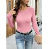 image:imageSidefeel Long Sleeve Shirts for Women Crewneck Ribbed Knit Raw Hem Raglan Tops Casual Slim Fitted Basic TeesPink