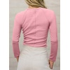 image:imageSidefeel Long Sleeve Shirts for Women Crewneck Ribbed Knit Raw Hem Raglan Tops Casual Slim Fitted Basic TeesPink